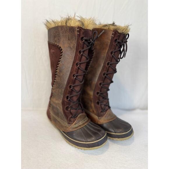 Sorel Cate The Great Tall Brown Tan Fur-Lined Waterproof Women Boots Size 9 - Picture 2 of 10